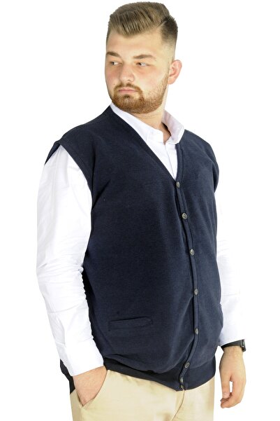 ModeXL Ανδρικό γιλέκο μεγάλου μεγέθους - Pıtırcık Thessaloniki με κουμπιά, Navy Blue 20545