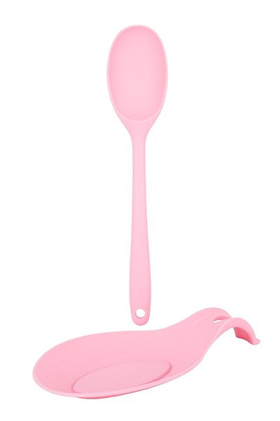Tantitoni Light Pink Colored Silicone Spoon and Spoon Coaster Set