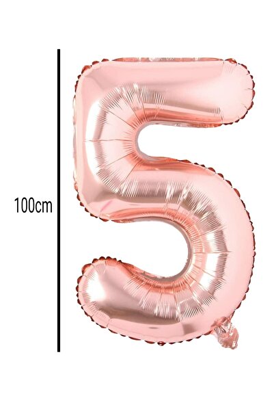 E Elmas بالون فويل رقم 5 ذهبي وردي (100 سم)