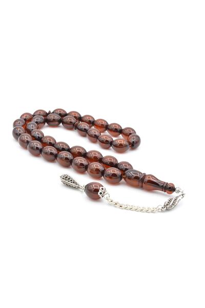 Murty99 Chubby Bezi Cut Brown Crimping Amber Tasbih Giant Size cu sistem de placare cu argint