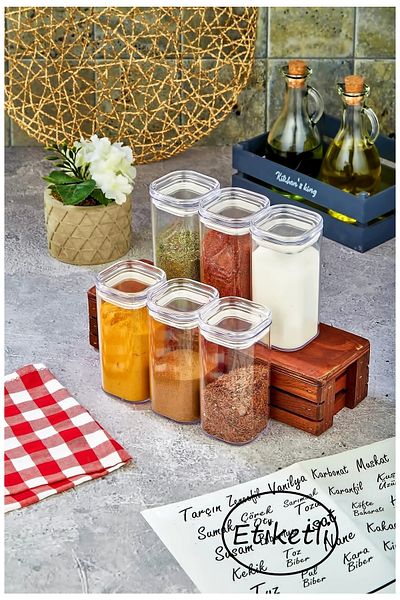 FBZhome 6-Piece 300 Ml Acrylic Spice Pot Set Storage Container (with Transparent Label)