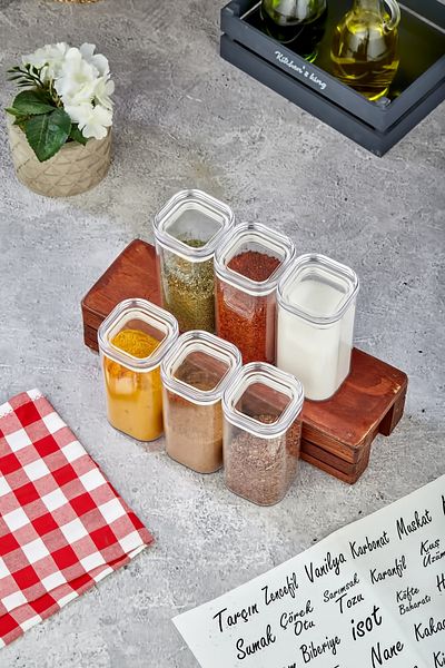 FBZhome 6-Piece 300 Ml Acrylic Spice Pot Set Storage Container (with Transparent Label)