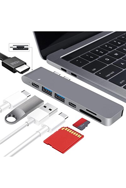 Apera Tr-80 Macbook Pro Air Uyumlu Usb Adaptör Hub, 7 In 1 4k Hdmı 2x Usb 3.0 Thunderbolt 3 Pd Hızlı Şarj