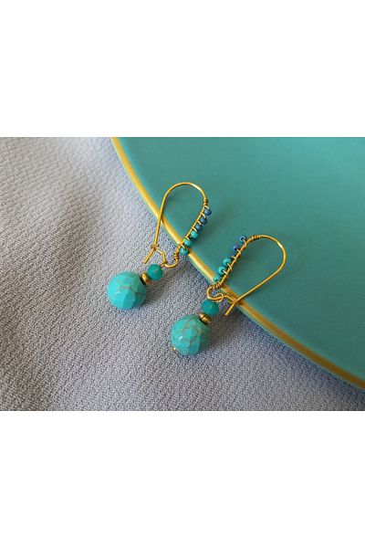 delay art Turquoise Stone Authentic Earrings Handmade Ethnic Bohemian Women's Bijouterie Jewelry
