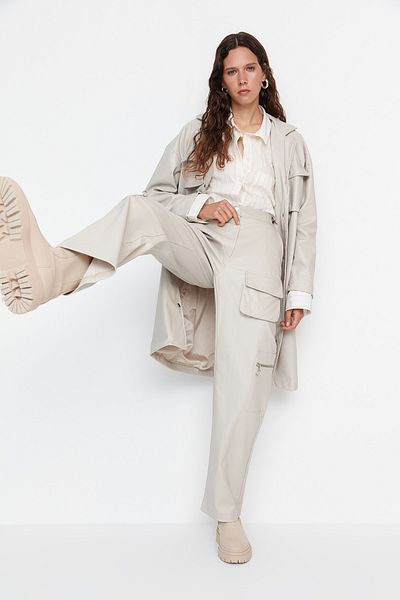 Trendyol Collection Limited Edition Stone Woven Faux Leather Trousers TWOAW23PL00318