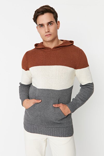 Trendyol Collection Светр з капюшоном Yunlu в клітинку Yunlu Пуловер з плиткою Regular Fit TMNAW22KZ0822