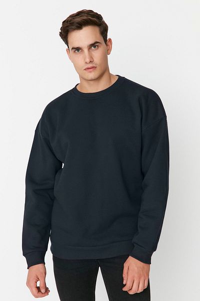 Trendyol Collection Navy Blue Oversize Printed Sweatshirt - Crew Neck, Long Sleeve TMNAW22SW1650