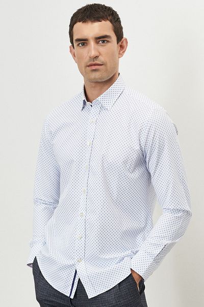 ALTINYILDIZ CLASSICS Cămașă pentru bărbați, alb-albastru, slim fit, cu guler cu nasturi, cu imprimeu
