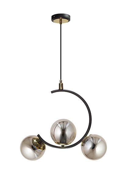 MŞ Aydınlatma Sesa Black Chandelier with 3 Smoked Lamps