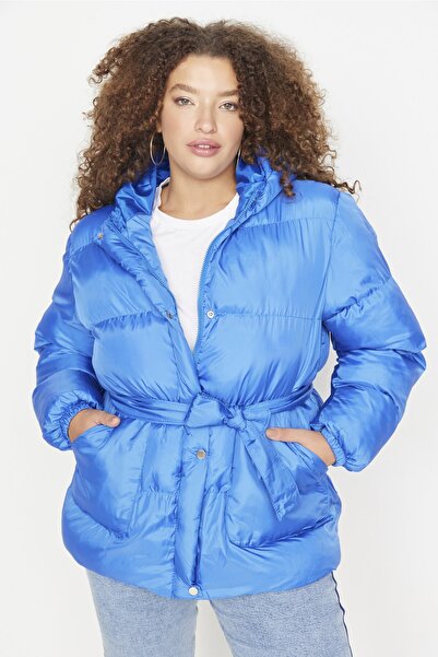 Trendyol Curve Plus Size Winterjacket - Blue - Puffer