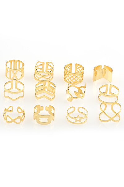 Ervalina مجموعة مكونة من 12 قطعة خاتم 1414 لون ذهبي