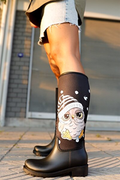 Sea&Blue Cizme de ploaie pentru femei impermeabile cu imprimeu cu pălărie de ...