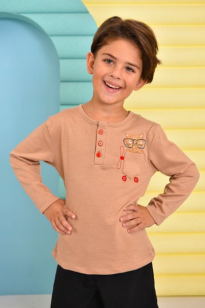 ZUZUNGA Hanorac pentru băiat Bilgin Cat Beige Pocket