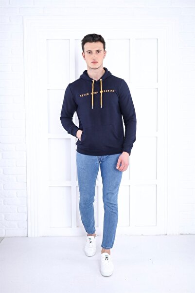 Seamoda Чоловічий світло-синій світшот з капюшоном і жовтим принтом