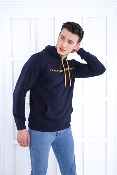 Seamoda Чоловічий світло-синій світшот з капюшоном і жовтим принтом