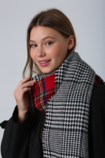 BALIENTE Women's Shawl - Red, Double Sided Plaid Pattern