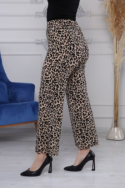 Gül Moda Plus Size Pants Piping Leg Leopard Print G088-2