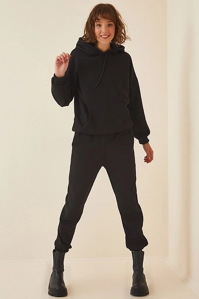 hazelin Γυναικεία φόρμα γυμναστικής μαύρη oversize με κουκούλα φλις Hzl22w-bd 1553231