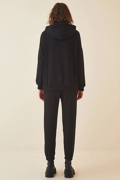 hazelin Γυναικεία φόρμα γυμναστικής μαύρη oversize με κουκούλα φλις Hzl22w-bd 1553231