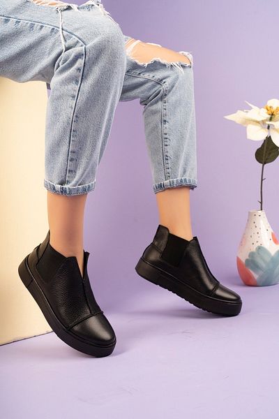 PASSAGE SHOES Μαύρο - 2056 Γυναικεία αθλητικά παπούτσια από γνήσιο δέρμα
