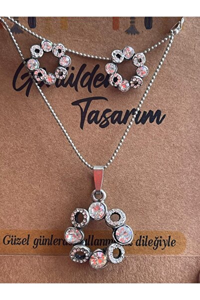 Gönülden Tasarım Zirkon Taşlı Tasarım Küpe Ve Kolye Seti