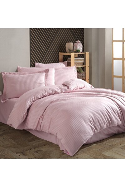 Hobby Σετ Παπλωματοθήκη Διπλή Σατέν Ριγέ - Πούδρα