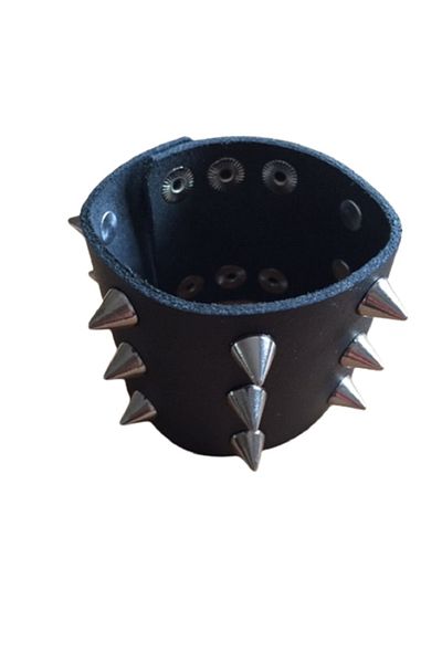Metal Giyim 3 Row Long Spike Leather Bracelet