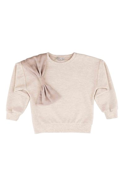 best kids Girl's Beige Melange Bow Detailed Sweatshirt