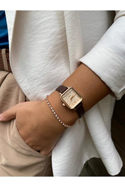 İnogge Minimal Brown Square Case Women's Leather Wristwatch