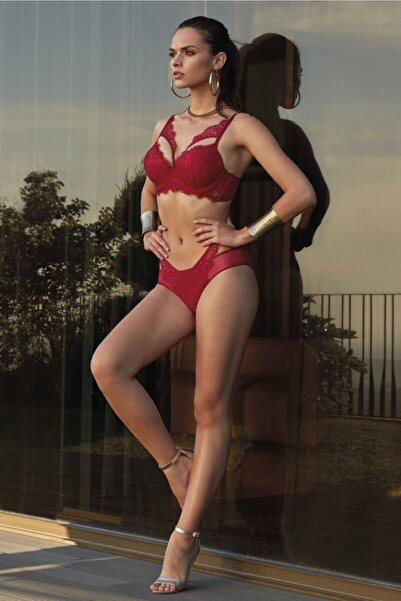 by İGP Kadın Bordo Dolgulu Dantelli Bralet Sütyen Külot Takım