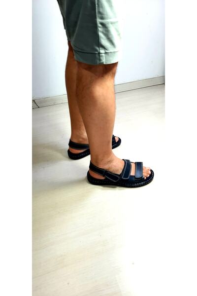 KAPAR Σανδάλια με τρία κορδόνια Velcro σε μπλε ναυτικό χρώμα από γνήσιο δέρμα...