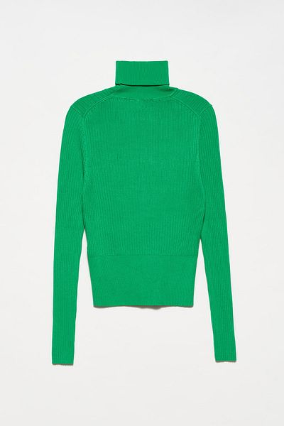Dilvin Pulover de bază cu coaste cu gât verde pentru femei Erato