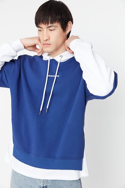 Trendyol Collection Námořnická modrá vyšívaná oversize mikina s kapucí – TMNAW23SW00280