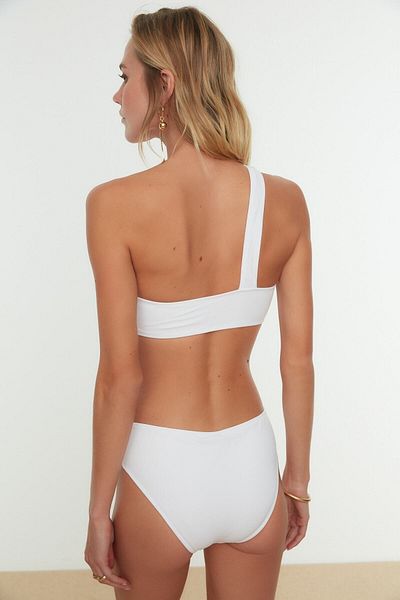 Ladyrosi Costum de baie cu un singur umăr cu accesorii albe