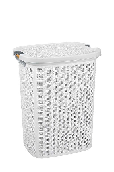 Tuffex Woow Desen Ahşap Kulplu Antistatik Kirli Çamaşır Sepeti 60 LT - Beyaz