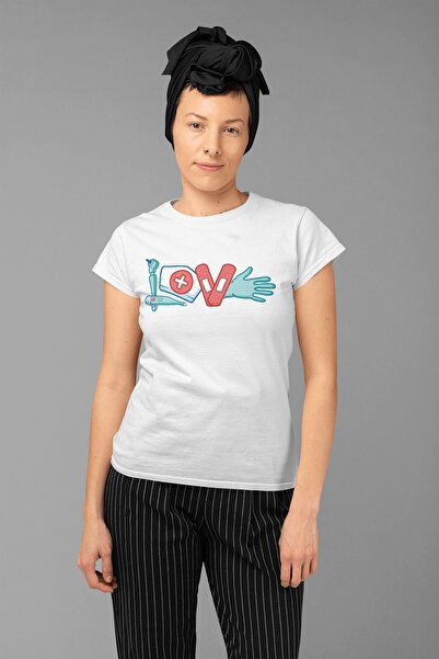 ErTaPassage Γυναικείο μπλουζάκι White Love με τύπωμα oversized - T7116463