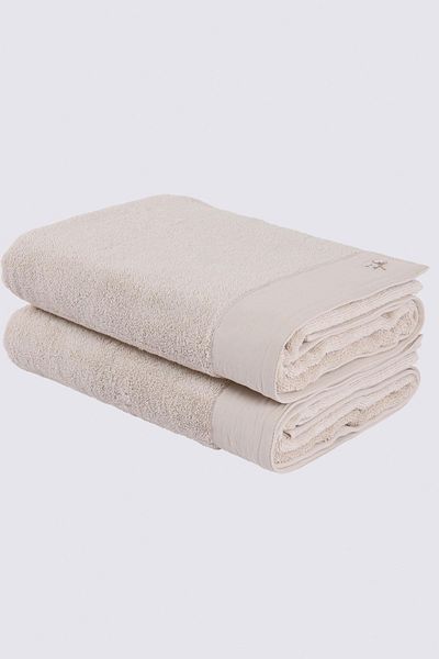 Ecocotton Σετ πετσετών μπάνιου από καθαρό βαμβάκι 2 τεμαχίων 100% οργανικό βαμβάκι με κεντημένο μπεζ 76x142 εκ.