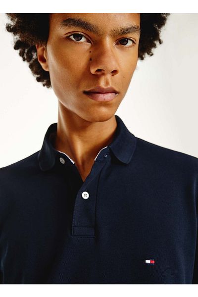 Tommy Hilfiger Tričko Erkek Polo Yaka Regular Fit Düz Mavi