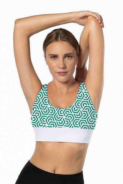 Lioness Activewear حمالة صدر رياضية نسائية منقوشة باللون الأخضر اللوتس ذات دعم عالٍ ومغطاة من الخلف