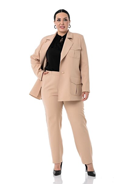 DISENTIS MODEST Set jachetă și pantaloni de dimensiuni mari de culoare bej