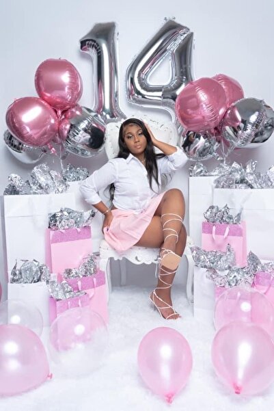 MFM Set de baloane din folie de argint pentru petrecere de 14 ani