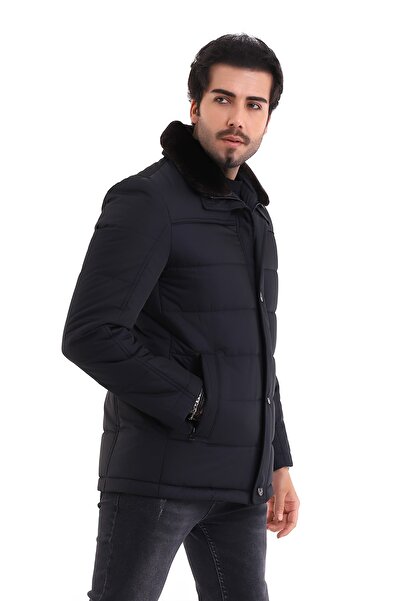 By Karaaslan Siyah Lacivert Kısa Modern Spor Kaban Termal