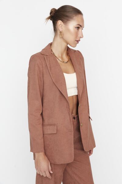 Trendyol Collection Camel Suede Woven Blazer Jacket TWOAW23CE00102