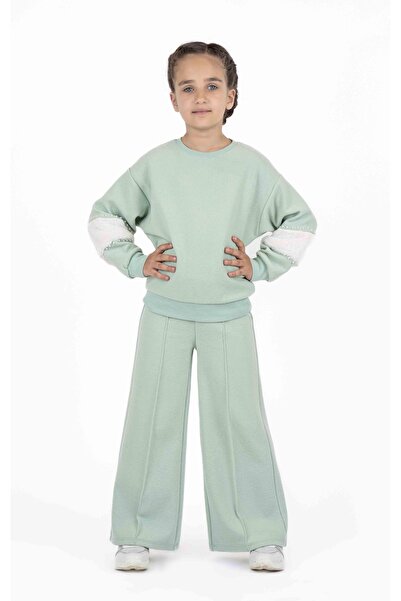 best kids Kız Çocuk Mint Blok Peluş Detaylı Sweatshirt