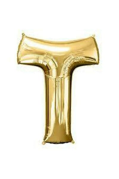 BEST PARTİ Star 16" Inch 40 cm Foil Balloon Gold Color''T'' Letter