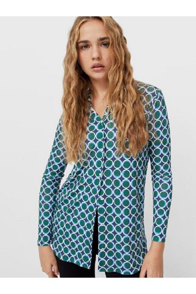 1Moda1Tarz Cămașă de damă creponată cu model geometric Închidere cu nasturi în față