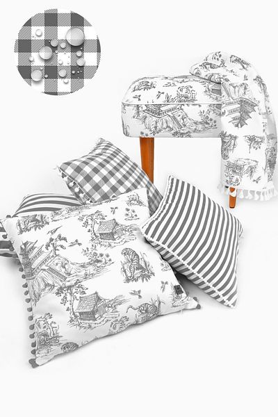 LUX VIE Runner Vintage μοτίβο σε λευκό φόντο Ψηφιακή εκτύπωση με φούντα λινό υφαντό Runner