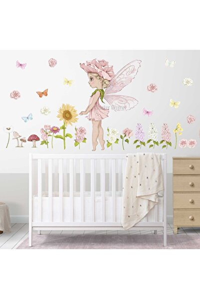 Sticker Ekspres Çiçek Perisi Ve Çiçekler Çocuk Odası Duvar Sticker Seti