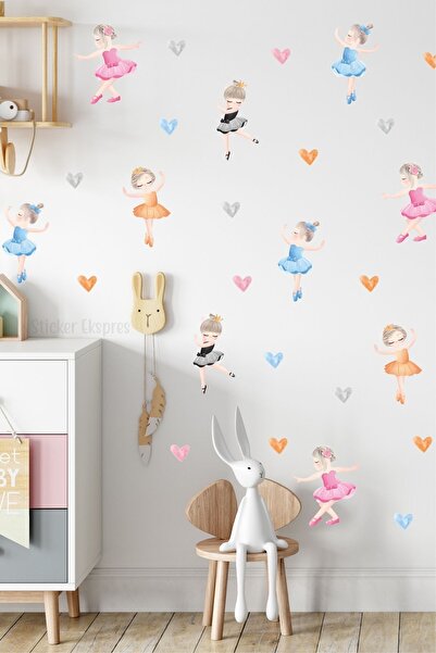 Sticker Ekspres Mini Balerinler Ve Kalpler Çocuk Odası Duvar Sticker Seti