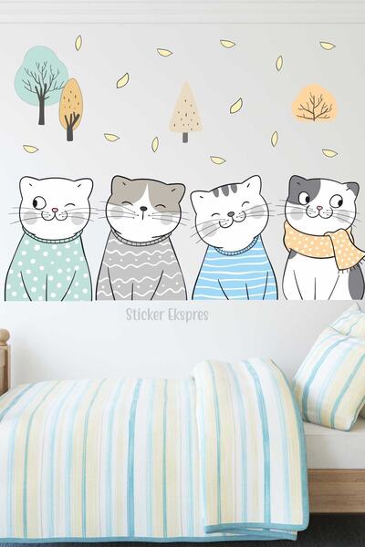 Sticker Ekspres Sevimli Kediler Erkek Odası Duvar Sticker Seti